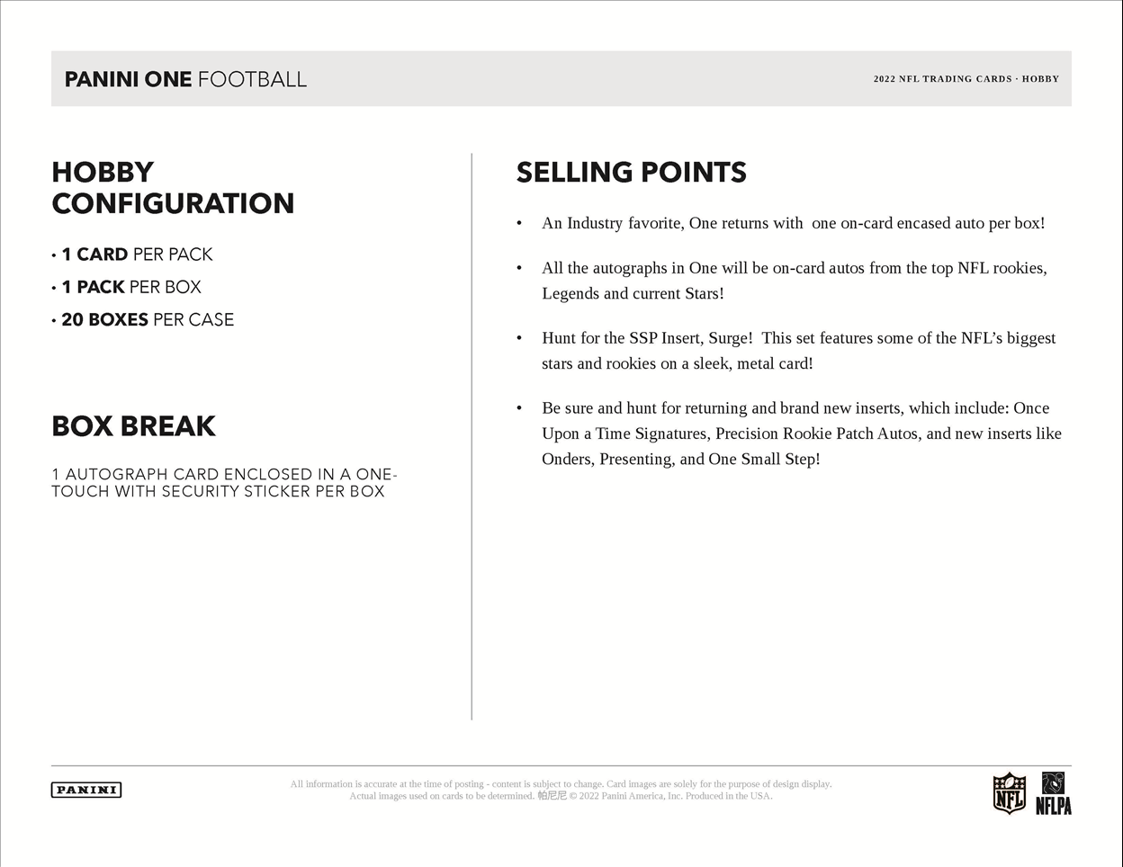 2022 Panini One Football Hobby Box