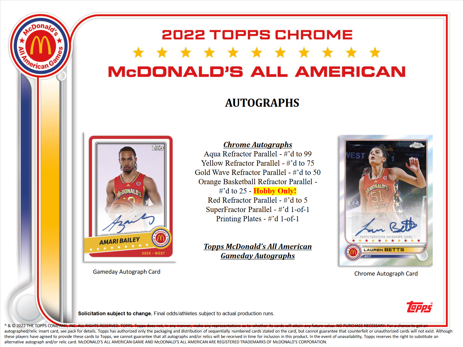 2022 Topps Chrome McDonald's All American Basketball Hobby Box