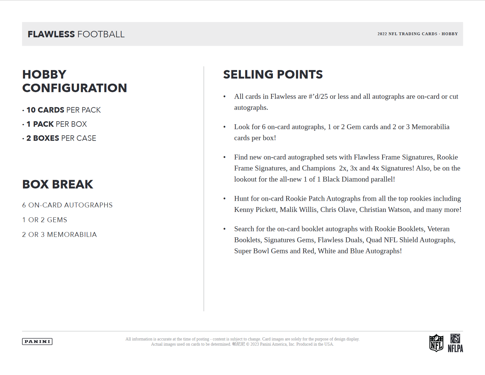 2022 Panini Flawless Football Hobby 2 Box Case