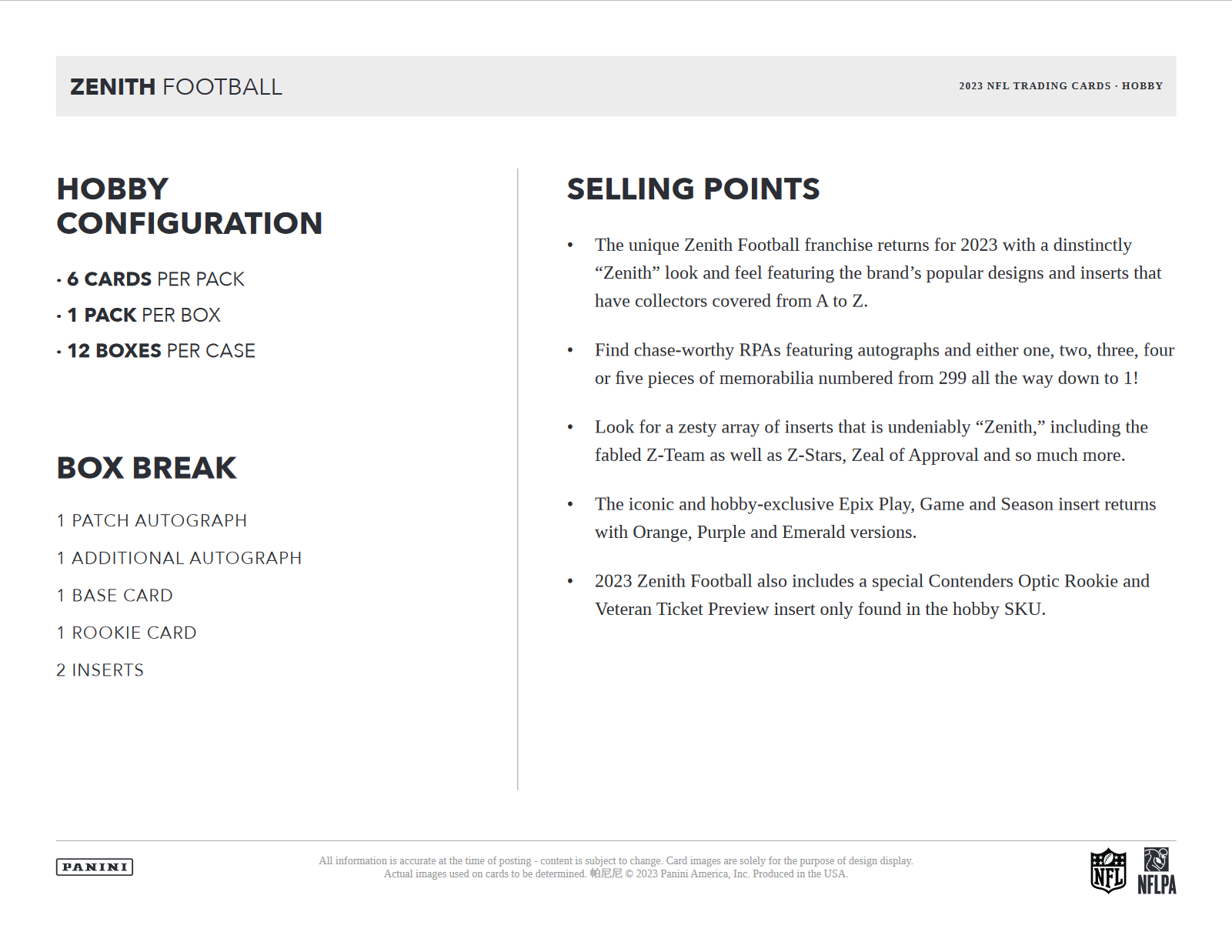 2023 Panini Zenith Football Hobby Box