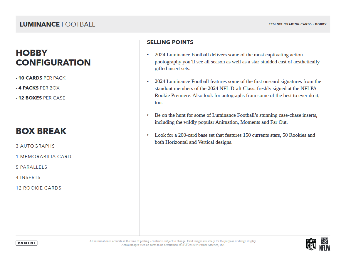 2024 Panini Luminance Football Hobby 12 Box Case