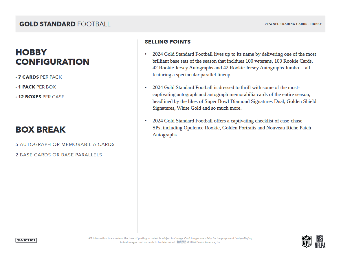 2024 Panini Gold Standard Football Hobby Box