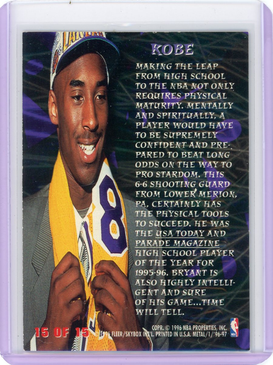 Kobe Bryant 1996 Fleer Skybox International Metal Edge rookie card