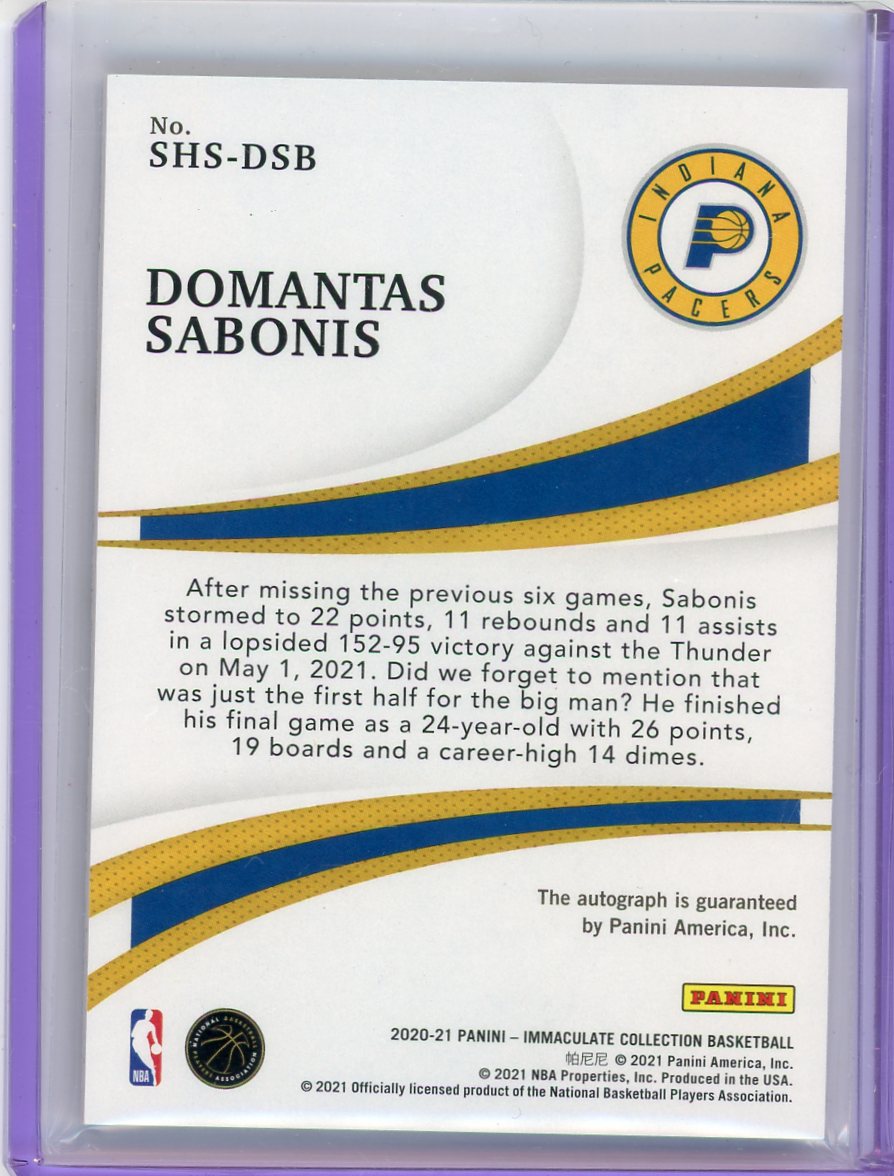 Domantas Sabonis 2020 Panini Immaculate Basketball Shadowbox Signatures #'d 37/49