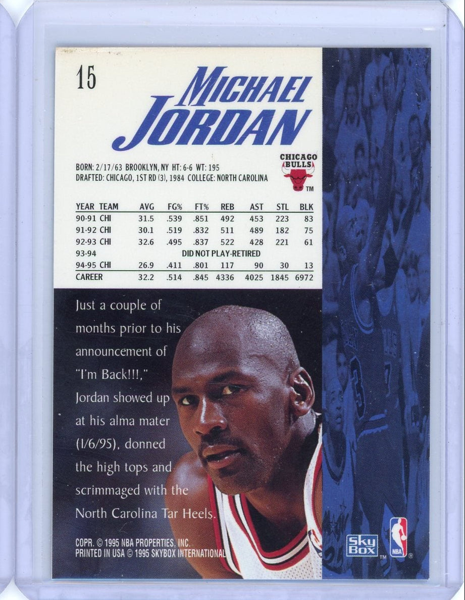 Michael Jordan 1995 SkyBox #15 stat line blocks error card