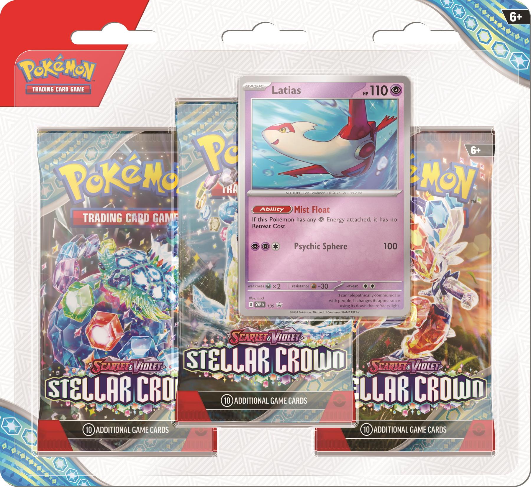 Pokemon Scarlet & Violet Stellar Crown 3-Pack Blister Pack - 24 Pack Box