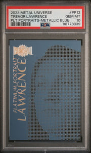 Trevor Lawrence 2023 Skybox Metal Universe Platinum Portraits Metallic Blue PSA 10